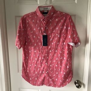 Sail boat button down red shirt large